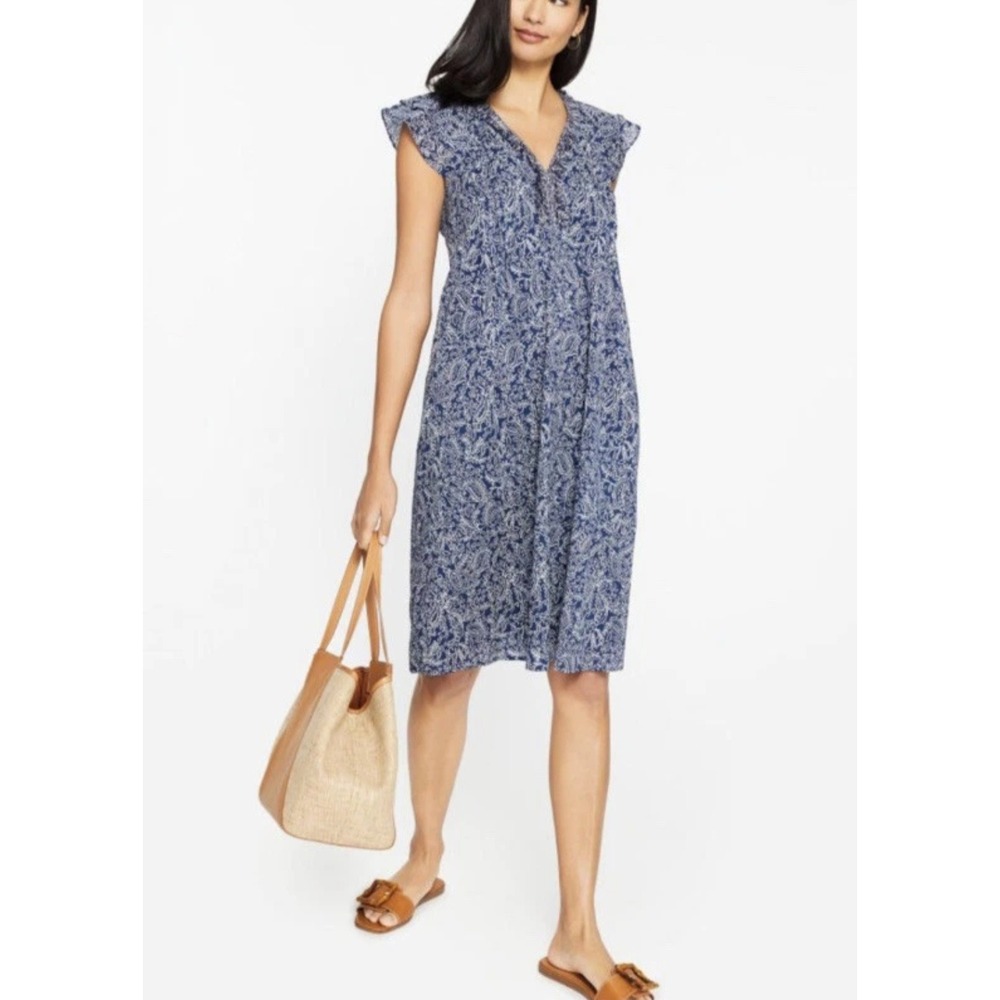 J.Mclaughlin Otillie Cap Sleeve Babydoll Cottage Paisley Blue Midi Dress sz M